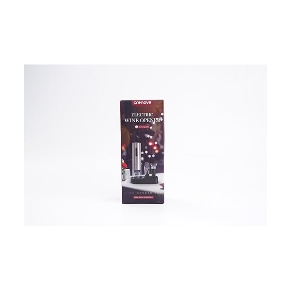 Crenova Tire bouchon électrique rechargeable 6-en-1 avec bouchon à vide, aérateur, coupe-feuille, base daffichage et câble d