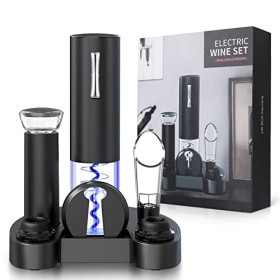 Anpro Tire Bouchon Electrique - Électrique Ouvre Bouteille Automatique avec Base de Charge, Coupe-Capsule, Aérateur de Vin, B