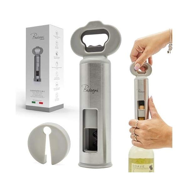 Bedogni Reggio Emilia Tire-bouchon ouvre-bouteille vin et bière avec bouteille magnétique et taille capsule - cadeau femme - 