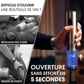 Coffret Cadeau Homme - Tire Bouchon Electrique Rechargeable avec Socle Chargeur et Coupe-Capsule - Ouvre Bouteille Electrique