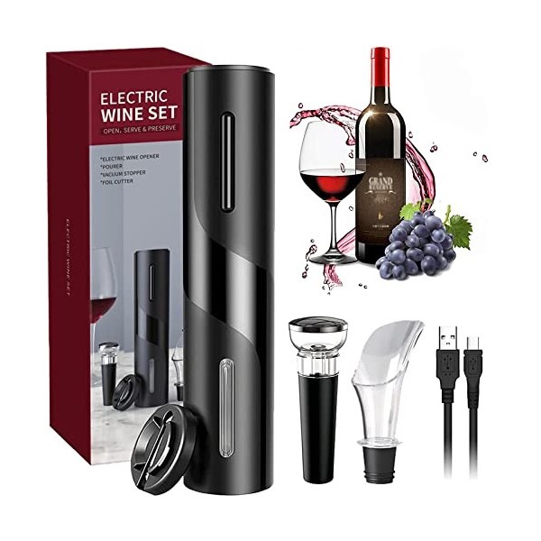 Professionnel Tire Bouchon Electrique, 5 en 1 Ouvre Bouteille ¡§|lectrique Avec Cable de Chargement USB, Coupe-Capsule, Bouch