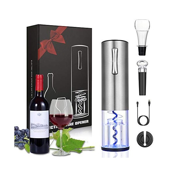 Anpro Tire Bouchon Electrique 5 en 1 sans-Fil, Ouvre-Bouteille Automatique Coupe-Capsule Chargeur USB Verseur-Aérateur Boucho