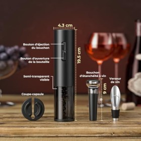 GHB Tire-Bouchon Electrique Rechargeable Ouvre Bouteille Electrique 6 EN 1 avec Coupe-Capsule, Verseur, Bouchon à Vin Cadeau 