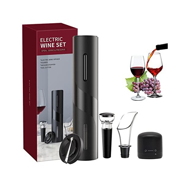 Tire-Bouchon Électrique 5 en 1 Ouvre-Bouteille Électrique de Ensemble-cadeau à Piles avec Coupe-Capsule, Bouchon de Bouteille