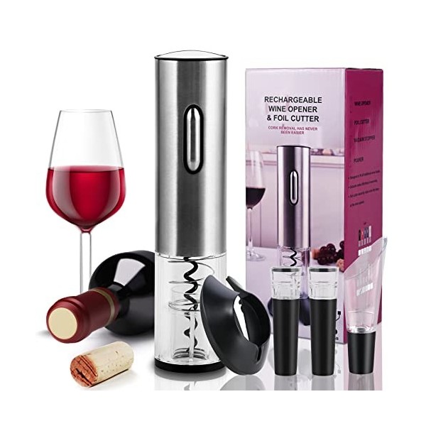 Cieex Tire Bouchon Électrique Rechargeable, Ouvre Bouteille Electrique avec Coupe-Capsule, Bouchon à Vin, Verseur, Idéal cade