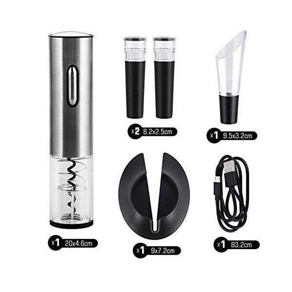 Cieex Tire Bouchon Électrique Rechargeable, Ouvre Bouteille Electrique avec Coupe-Capsule, Bouchon à Vin, Verseur, Idéal cade