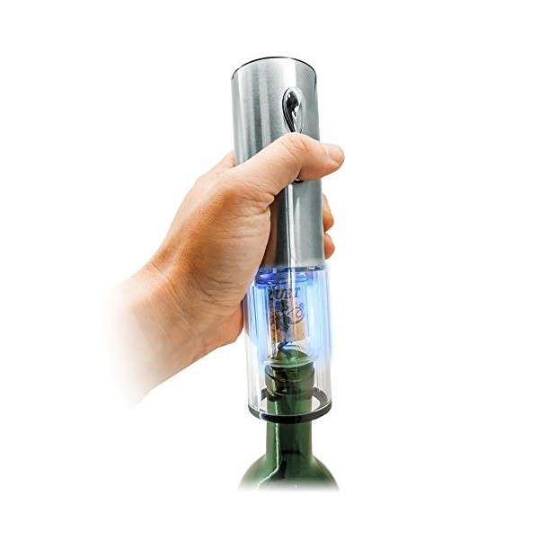 VinBouquet FID 004 Tire-Bouchon électrique Compact avec décapsulateur et Chargeur en Acier manganèse Argenté 18 x 26,5 x 5,5 