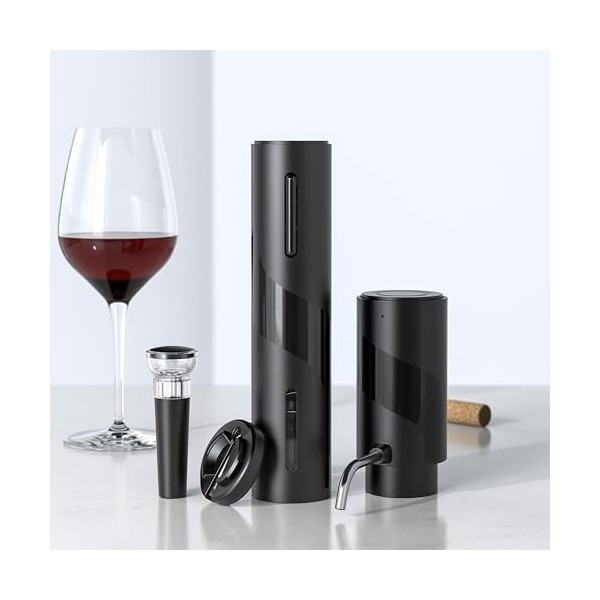 KAVYDENS Ensemble tire-bouchon électrique 4 en 1 - Rechargeable par USB - Avec décanteur, aérateur de vin, bec verseur, bouch