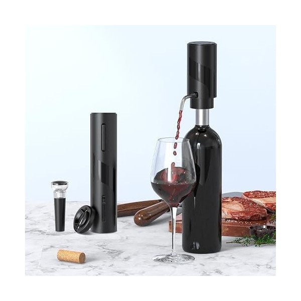 KAVYDENS Ensemble tire-bouchon électrique 4 en 1 - Rechargeable par USB - Avec décanteur, aérateur de vin, bec verseur, bouch