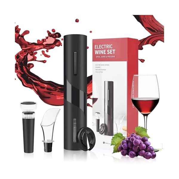 Weinsamkeit Tire Bouchon Électrique, 4 en 1 Set Ouvre Bouteille de Vin Automatique Tire-Bouchon sans-Fil avec Coupe-Capsule, 
