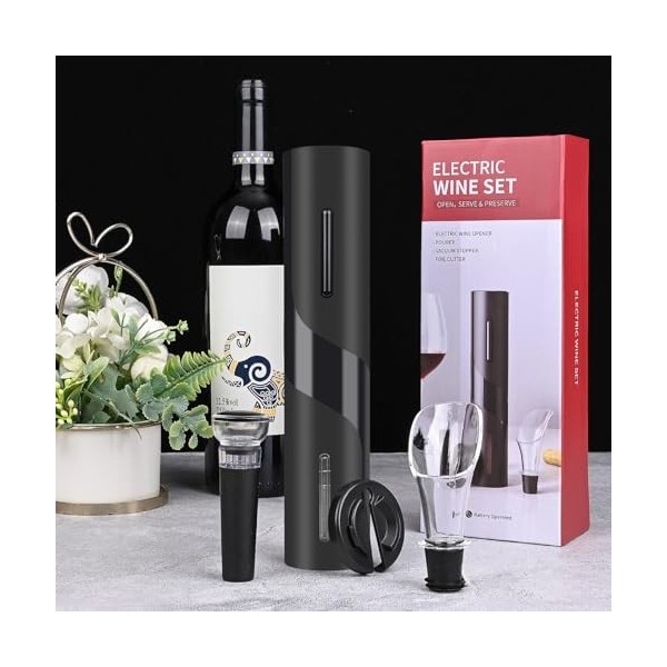 Weinsamkeit Tire Bouchon Électrique, 4 en 1 Set Ouvre Bouteille de Vin Automatique Tire-Bouchon sans-Fil avec Coupe-Capsule, 