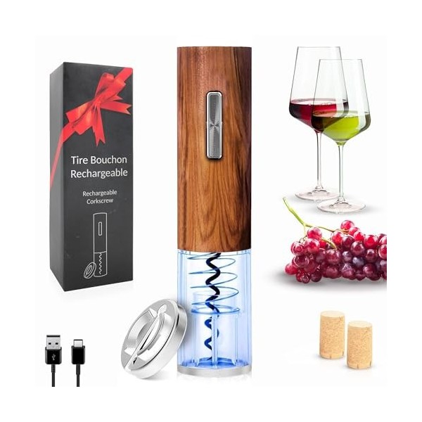 FISHTEC Coffret Tire-Bouchon Electrique Rechargeable – Éclairage LED bleu, Base Coupe Capsule, Ouverture Automatique, Base de