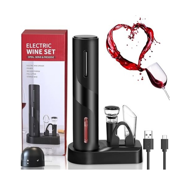 ZOYIDOUX Tire Bouchon Électrique rechargeable 7 en 1 Coffret Cadeau,Ouvre Bouteille avec socle,Coupe-capsule,Aérateur de Vin,
