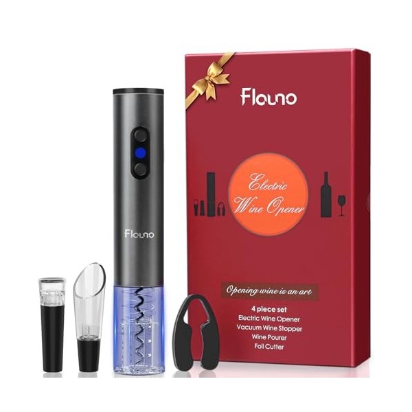 Flauno 6 en 1 Tire Bouchon Électrique Rechargeable - Coffret Cadeau avec Ouvre-Bouteille Électrique, Coupe-Capsule, Verseur A