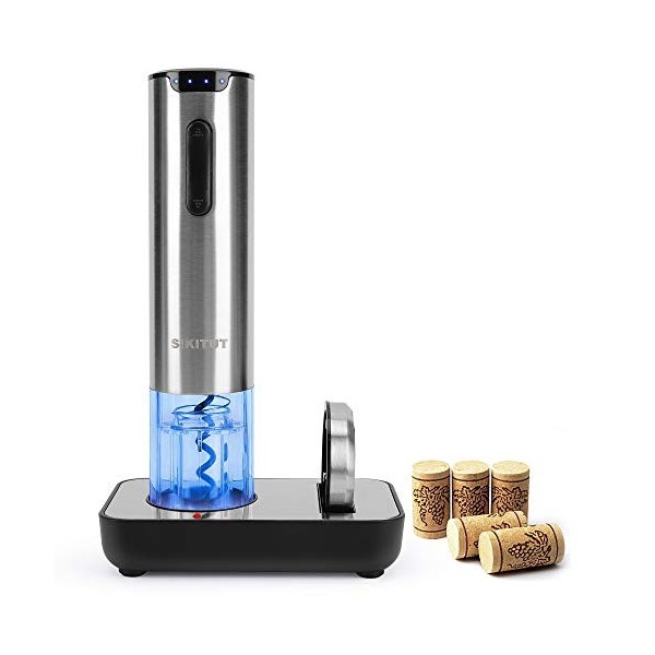 SIKITUT Tire Bouchon Électrique, Ouvre Bouteille Électrique, Ouvre-vin Rechargeable avec Indicateur de Batterie LED, Coupe-Ca