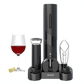 AIKARO - Ouvre Bouteille Electrique Tire Bouchon Screwpull Automatique, Alimenté Par Pile Set avec Base 