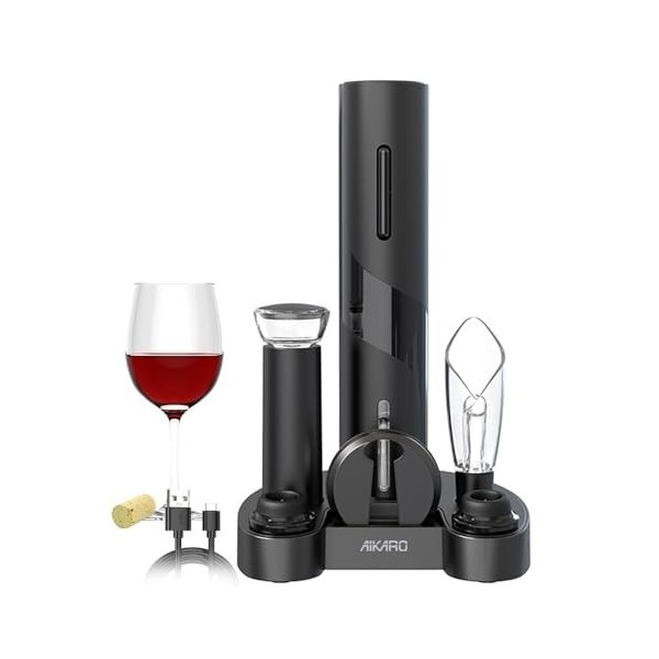 AIKARO - Ouvre Bouteille Electrique Tire Bouchon Screwpull Automatique, Rechargeable Set avec Base 
