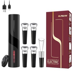 ELMWAY Ensemble ouvre-bouteille électrique 7 en 1 rechargeable, 1 coupe-capsule, 4 bouchons sous vide, 1 verseur aérateur hau