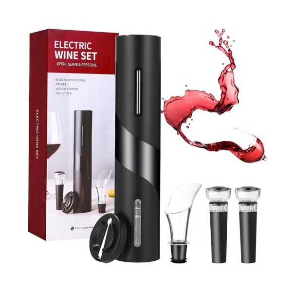 FAOKZE Tire bouchon electrique, ouvre bouteille electrique, Set douvre-bouteille à vin contient un coupe-film, un bec verseu