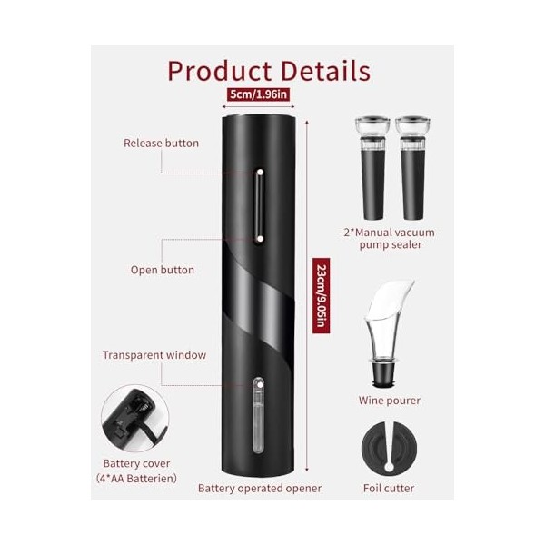 FAOKZE Tire bouchon electrique, ouvre bouteille electrique, Set douvre-bouteille à vin contient un coupe-film, un bec verseu
