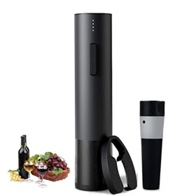 Tire-bouchon électrique pour bouteille de vin - Rechargeable avec coupe-capsule et câble USB - Noir