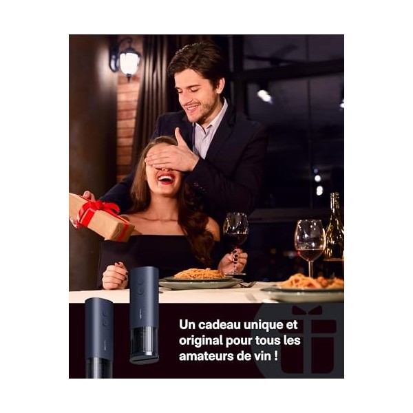 HOTO Tire-Bouchon Électrique : Top Cadeaux pour les Amateurs de Vin, Ouvre-Bouteille Sans Fil avec Coupe-Feuille Verrouillabl
