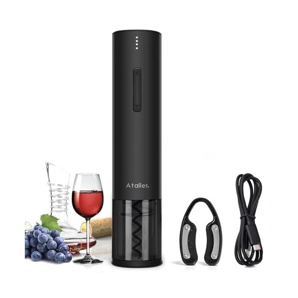 Ataller ouvre bouteille de vin electrique Tire-bouchon électrique rechargeable avec coupe-capsule et câble de charge USB