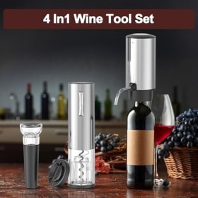 Cuteefun Tire Bouchon Electrique, Ouvre Bouteille Rechargeable 5 en 1, avec Distributeur de Vin éLectrique et Carafe, Coupe-É