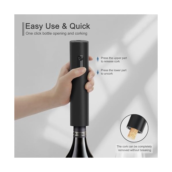 ELMWAY Ouvre-bouteille électrique tire-bouchon électrique pour bouteille de vin - Ouvre-bouteille sans fil à piles pour la ma