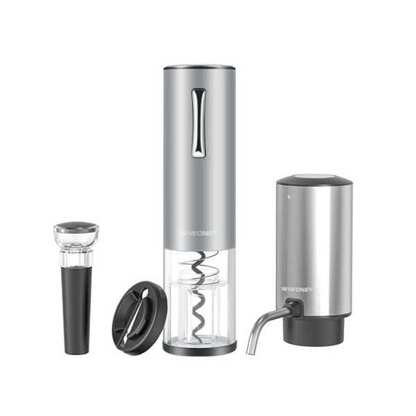 WIWONEY Tire Bouchon Electrique 4 en 1 avec Ouvre Bouteille Electrique Rechargeable, Aérateur Vin Electrique, Coupe-Capsule e
