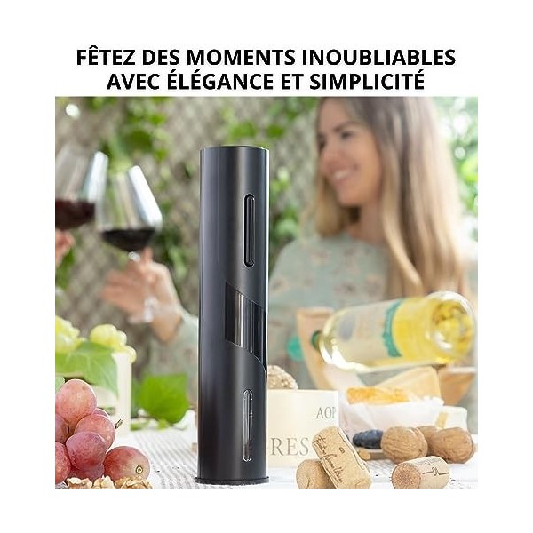 CPTEC Tire Bouchon Electrique Rechargeable, Ouvre Bouteille Automatique, Coupe-Capsule, Chargeur USB, Verseur Aérateur, Bouch