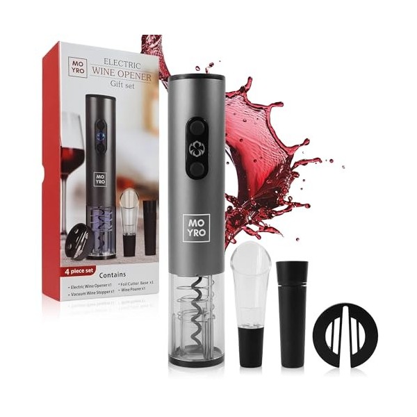 Tire-bouchon électrique, tire-bouchon automatique professionnel 4 en 1 avec coupe-capsule, verseur de vin, bouchon de vin à v