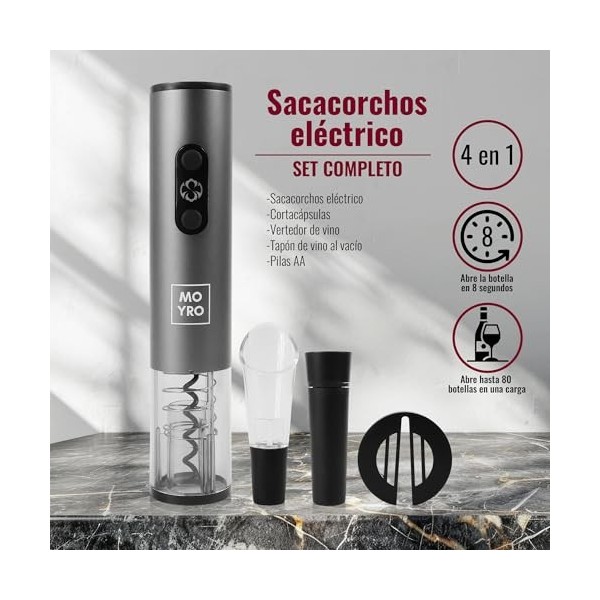 Tire-bouchon électrique, tire-bouchon automatique professionnel 4 en 1 avec coupe-capsule, verseur de vin, bouchon de vin à v