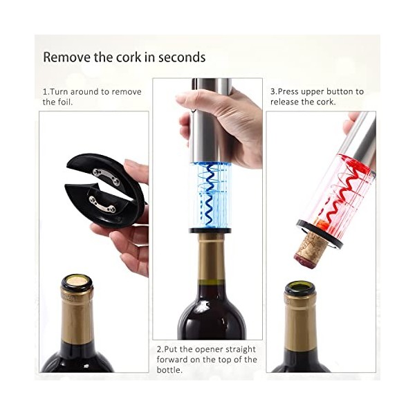 WIWONEY Tire-bouchon Electrique Rechargeable en Acier Inoxydable Avec Port de Charge USB - Coupe-Capsule de Petite Taille, po