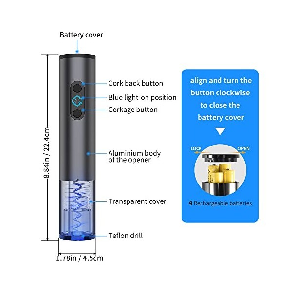 Ankway Tire Bouchon Électrique, Ouvre Bouteille Rechargeable par USB Tire-Bouchon Automatique Coffret Cadeau avec câble de Ch