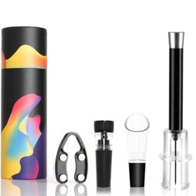 Aernajialin Lot de 4 tire-bouchon à pression dair pour bouteille de vin, bec verseur, bouchon à vide, coupe-capsule, facile 