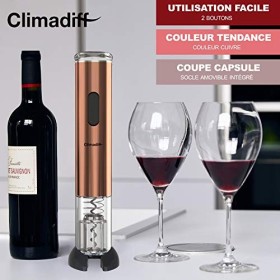 Climadiff - Tire-Bouchon Électrique TB5040 - Couleur Cuivre-Rosé - Ouvre-Bouteille Automatique Portable, Coupe Capsule Intégr