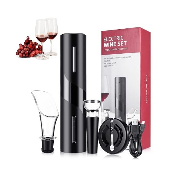 Tire Bouchon Électrique, 4 en 1 Set Ouvre Bouteille Electrique, Ouvre-Bouteille Automatique, Tire Bouchon Electrique Recharge