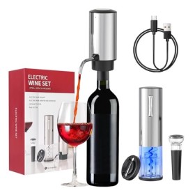 Todeco Tire Bouchon Electrique 4 en 1 Coffret Cadeau avec Ouvre Bouteille Rechargeable, Aérateur de Vin Automatique, Coupe-Ca