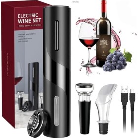 Set électrique pour vin, décapsuleur USB rechargeable, verseur, bouchon sous vide, coupe-papier.
