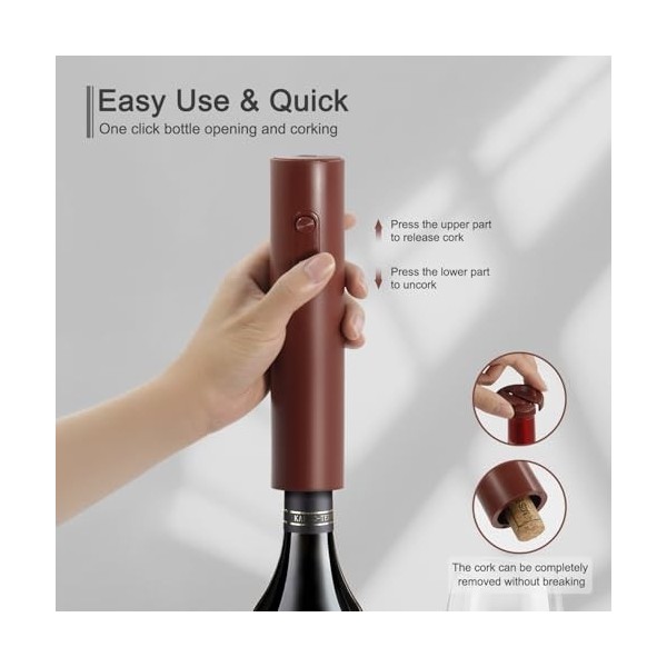 ELMWAY Tire-bouchon électrique sans fil à piles pour la maison, les bars coupe-capsule et 4 piles AA non incluses - Rouge