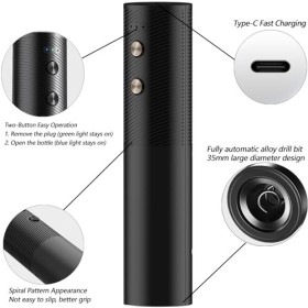 RoDzj Tire Bouchon Electrique rechargeable avec Cable USB, Ouvre Bouteille Electrique sans-Fil, Ouvrez Vos Bouteilles de Vin 