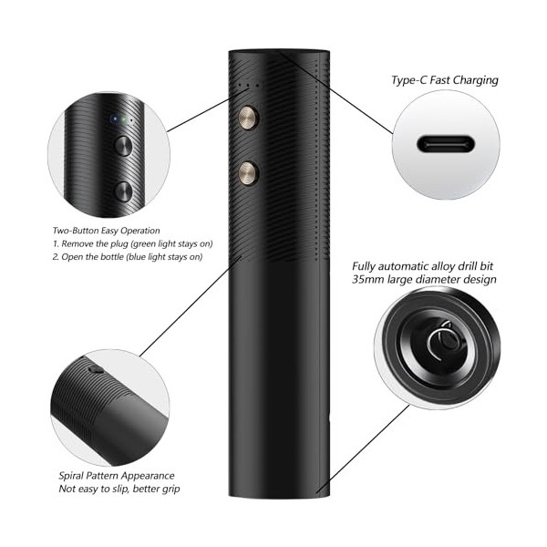 RoDzj Tire Bouchon Electrique rechargeable avec Cable USB, Ouvre Bouteille Electrique sans-Fil, Ouvrez Vos Bouteilles de Vin 