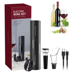 Tire-bouchon électrique électrique automatique rechargeable avec USB, kit de vin 5 en 1 avec câble de charge USB, coupe-papie