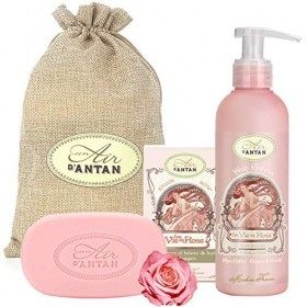 Coffret Cadeau Femme La Vie En Rose, Duo Bain&Soin Un Air dantan 1 Savon aux Huiles Bio + 1Lait Corps/Fabrication Française/