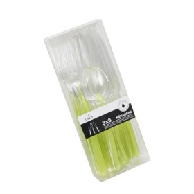 Set de couverts : 6 fourchettes, 6 couteaux et 6 cuillères à café, 20 ensembles, réutilisables, verre et vert anis, résistant