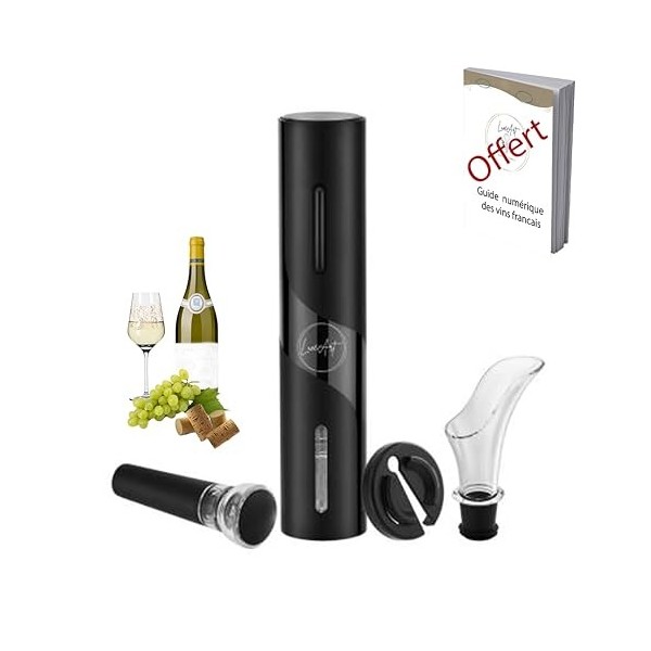 LuxéArt Tire-Bouchon Electrique sans fil - Nombreuses fonctionnalités : Ouvre-bouteille automatique, coupe-capsule, verseur,