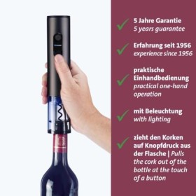 Westmark Tire-bouchon Vasco – ouvre-bouchon électrique pour bouteilles de vin avec bouchons, tire-bouchon sans effort dune s