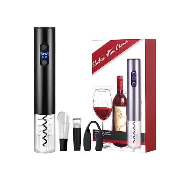 Tire-Bouchon à Vin Électrique. Ouvre-bouteille de Vin avec Coupe-feuille, Verseur de Vin, Bouchon sous Vide. Acier inoxidable