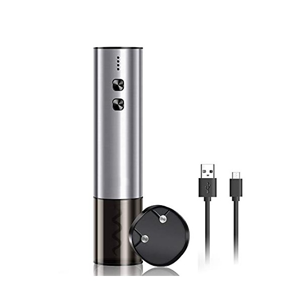 Tire-bouchon électrique automatique rechargeable avec coupe-capsule et câble USB Argent 